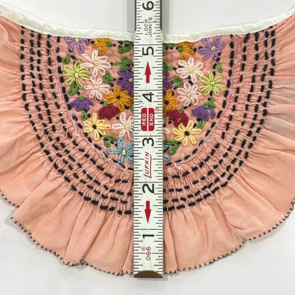 Vintage Pink Smocked Baby Bib Hand Embroidered Floral Design